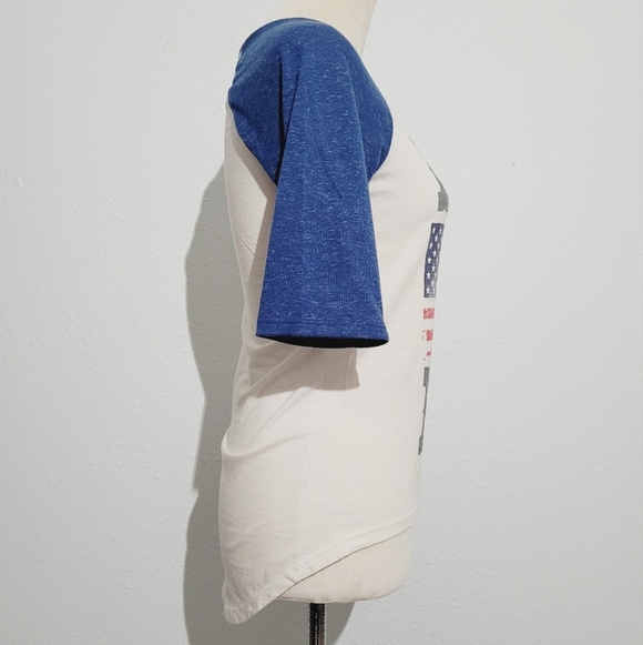 Hybrid Apparel Raglan 3/4 Sleeve T-shirt 100% Cotton LIVE FREE FLAG Women Size S - Picture 3 of 9